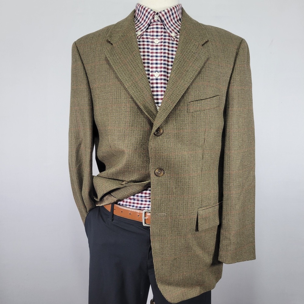 Chaps Ralph Lauren Men's Sport Coat Blazer Three Button Flannel Wool Brown 42R